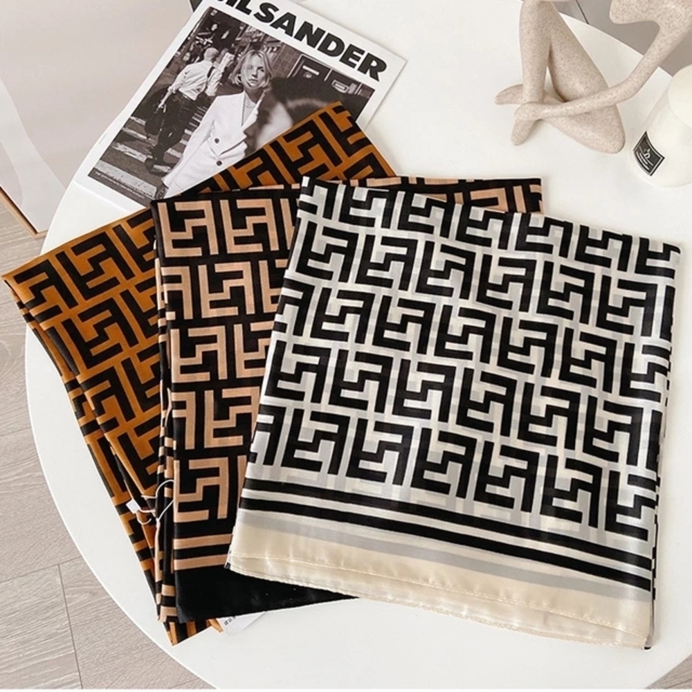 Miss Freya Long Black and Brown Monogram Scarf - Picture 2 of 2